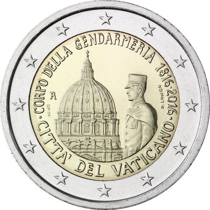 (14) Монета Ватикан 2016 год 2 евро &quot;Папская жандармерия. 200 лет&quot;  Биметалл  PROOF