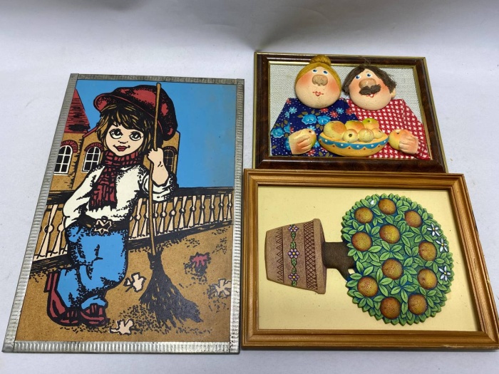 Панно картина апликация в рамке, 3 шт