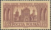 (1954-043) Марка Польша "Ольштын"   500-летие возвращения Поморья II Θ