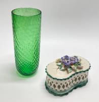 Шкатулка фарфор + ваза, цветное стекло