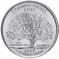 (005d) Монета США 1999 год 25 центов "Коннектикут"  Медь-Никель  UNC