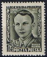 (1953-030) Марка Польша "Лейтенант Р. Пазинский"   10-летие Польской народной армии II Θ