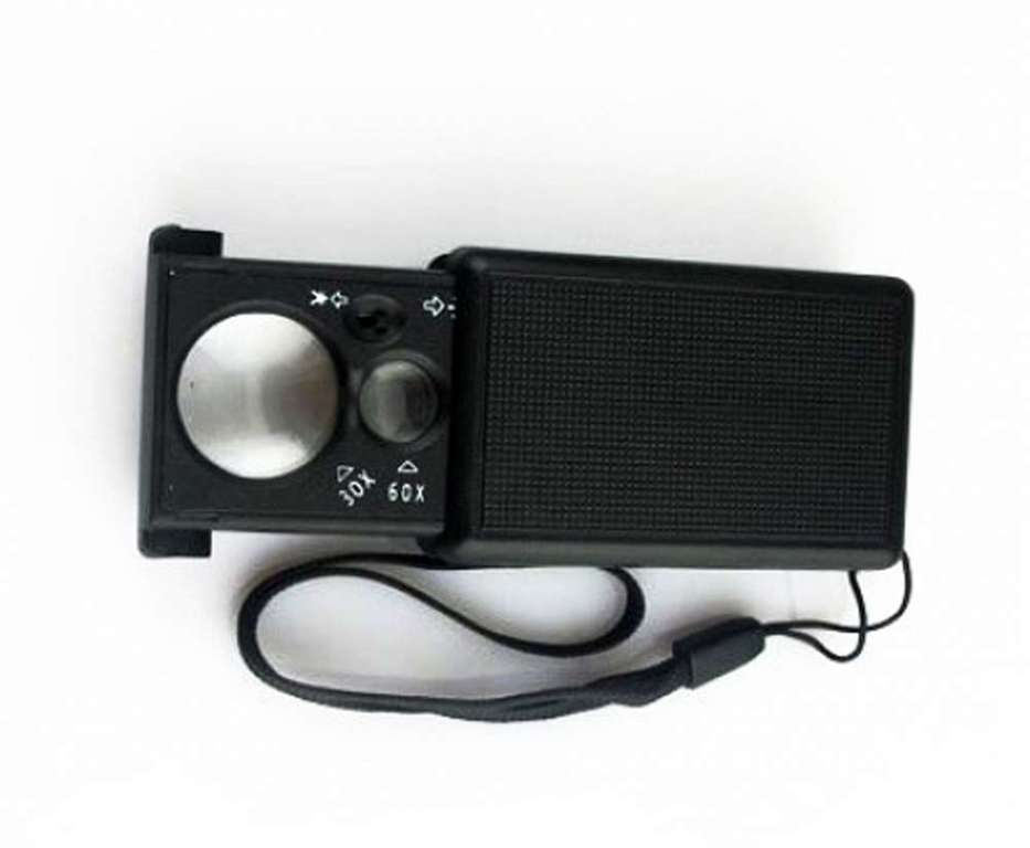 Лупа карманная MG9881 Раздвижная, с двумя типами подсветки, с двумя линзами 30х и 60х, черная, Китай