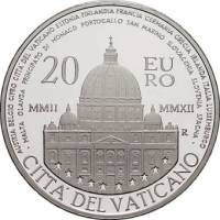 (01) Монета Ватикан 2012 год 20 евро "10 лет евро Ватикана" 2. Серебро Серебро Ag 925  PROOF