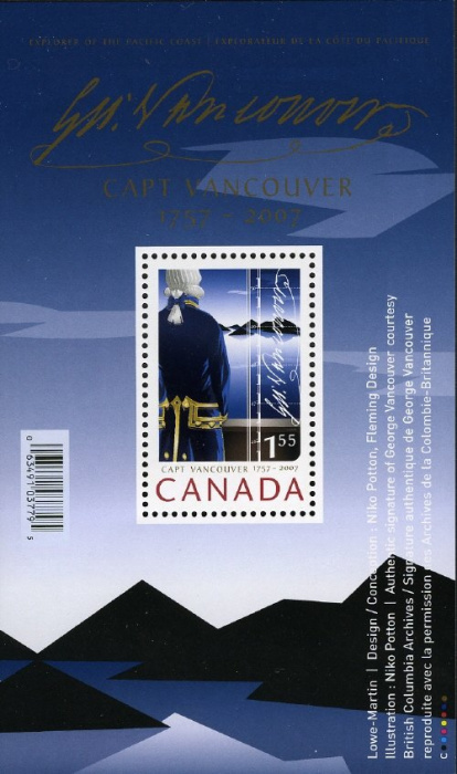 (№2007-95) Блок марок Канада 2007 год &quot;Капитан Джордж Ванкувер&quot;, Гашеный