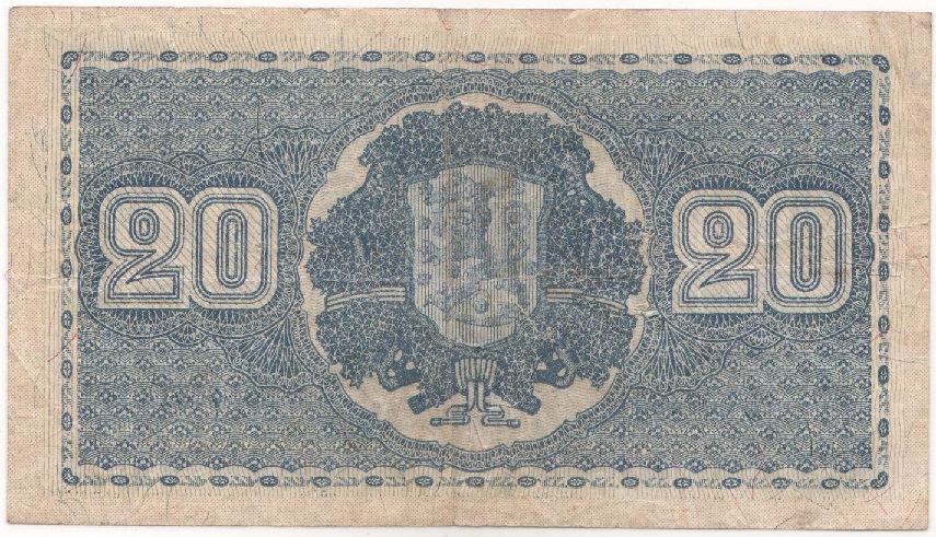 (1945 Litt B) Банкнота Финляндия 1945 год 20 марок  Kekkonen - Aspelund  VF