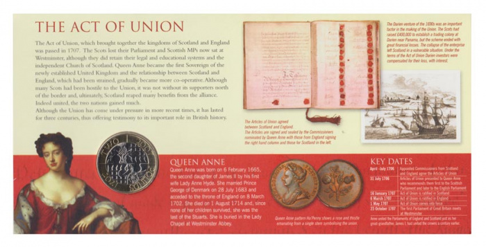 (2007) Монета Великобритания 2007 год 2 фунта &quot;Акт о Союзном государстве. 300 лет&quot;  Биметалл  Буклет