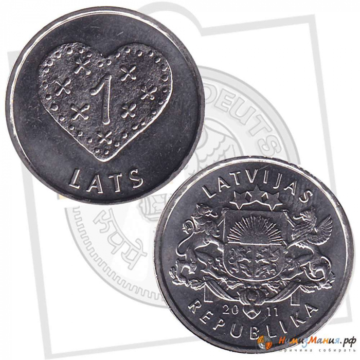 (20) Монета Латвия 2011 год 1 лат &quot;Сердце&quot;  Медь-Никель  UNC