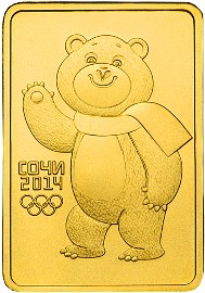 (093 спмд) Монета Россия 2012 год 50 рублей &quot;Сочи 2014. Мишка. UNC&quot;  Золото Au 999  PROOF