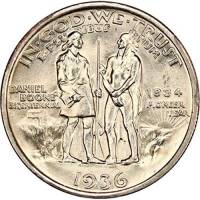 (1936d, 1934 на о\с) Монета США 1936 год 50 центов   200 лет Дениелу Буну Серебро Ag 900  UNC
