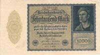 1922 Малый тип Банкнота Германия 10 000 марок Дюрер Мужской портрет 1-й выпуск  XF