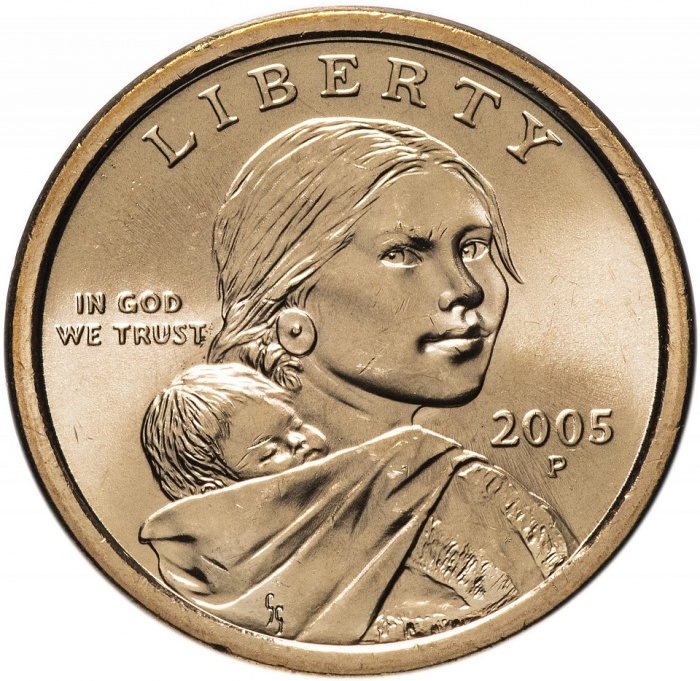 2005p Монета США 2005 год 1 доллар Орёл  Сакагавея Латунь  UNC
