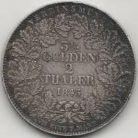 1843 Монета Германия (Вюртемберг) 1843 год 3 1/2 гульдена 2 талера Вильгельм I  Серебро Ag 900  XF