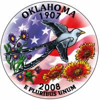 046p Монета США 2008 год 25 центов Оклахома  Вариант №2 Медь-Никель  COLOR. Цветная