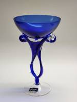 Ваза кубок конфетица синее цветное стекло Польша винтаж Alicya высота 23 см ручная работа