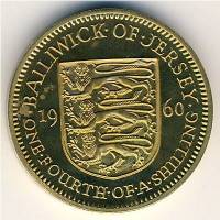 (№1957km22) Монета Джерси 1957 год frac14; Shilling (3 Динариев)