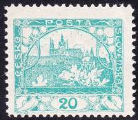 (1918-009) Марка Чехословакия "Собор Св. Николая (Сине-зеленая)" Перф лин 11½    Градчаны (Стандартн