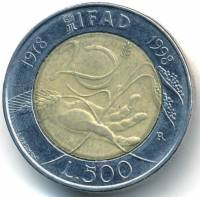 () Монета Италия 1998 год 500  ""   Биметалл  UNC