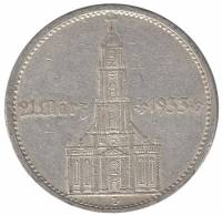 (1934d) Монета Германия 1934 год 5 марок "Кирха в Потсдаме"  Без подписи Серебро Ag 900  VF