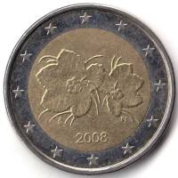 (2008) Монета Финляндия 2008 год 2 евро  3-й тип образца 2008, буквы FI, знак МД у канта Биметалл  V