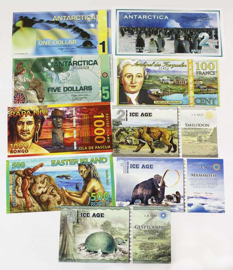 Набор полимерных сувенирных банкнот, 9 штук (страны и номиналы на фото)