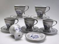 Чайные пары Япония 6 штук серебряный голубой узор