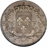 (№1830km727) Монета Франция 1830 год 5 Francs (- Большая дес. название)