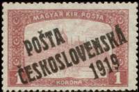 (1919-152) Марка Чехословакия "Здание парламента (Красная)"    Марки Австрии и Венгрии, с черной или