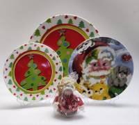 Блюдо и Тарелки Новый год Елка Дед Мороз и Свеча Снеговик