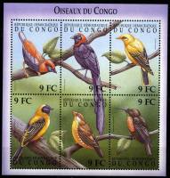 (№2000-1473) Лист марок Республика Конго 2000 год "Птицы Мино 147378", Гашеный
