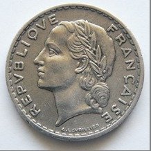 (1949) Монета Франция 1949 год 5 франков &quot;Марианна&quot;  Алюминий  VF