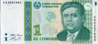 (1999) Банкнота Таджикистан 1999 год 1 сомони "Мирзо Турсун-Заде" Зелёный глобус  UNC