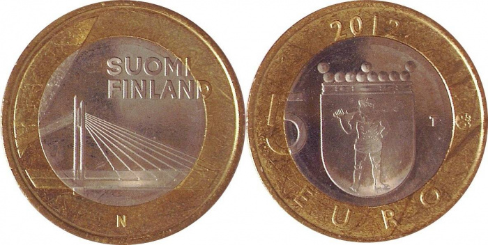 (019) Монета Финляндия 2012 год 5 евро &quot;Лапландия&quot; 2. Диаметр 27,25 мм Биметалл  UNC