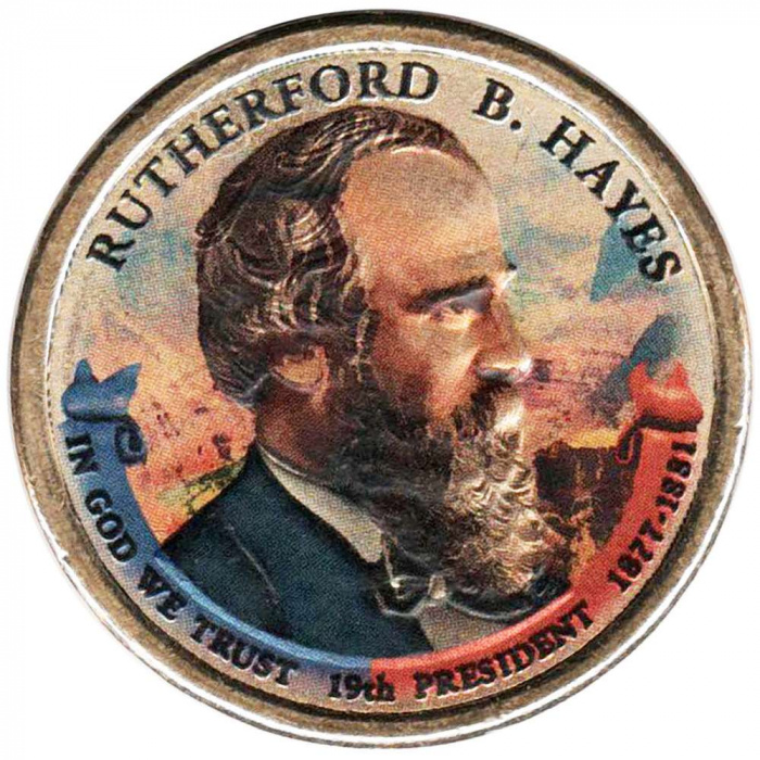 (19p) Монета США 2011 год 1 доллар &quot;Ратерфорд Бёрчард Хейс&quot;  Вариант №2 Латунь  COLOR. Цветная