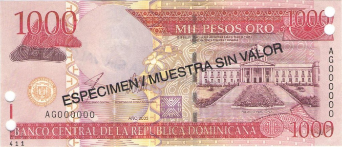 (№2003P-173s.2) Банкнота Доминиканская Республика 2003 год &quot;1,000 Pesos Oro&quot;