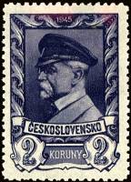 (1945-029) Марка Чехословакия "Т. Массарик (Черно-синяя)" ,  III O