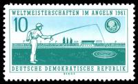 (1961-035) Марка Германия (ГДР) "Рыбак"  голубая  Рыбная ловля III Θ