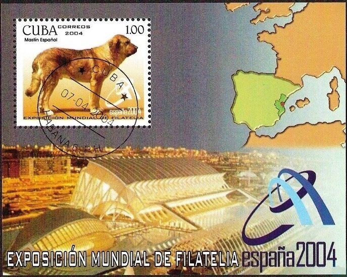 (№189) Блок марок Куба 2004 год &quot;Испанский мастиф canis волчанка familiaris&quot;, Негашеный