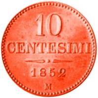  Монета Италия 1852 год 10     Медь  UNC
