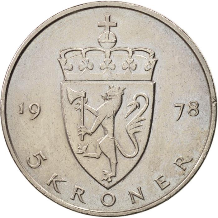 () Монета Норвегия 1974 год 5 крон &quot;&quot;  Медь-Никель  UNC