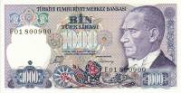 (1988) Банкнота Турция 1988 год 1 000 лир "Мустафа Кемаль Ататюрк"   UNC