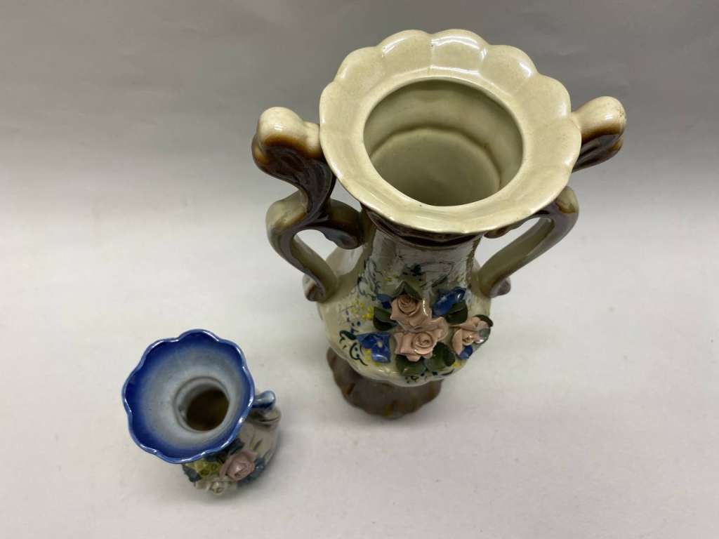 Ваза фарфоровая 2 шт, лепнина цветы