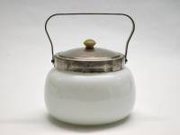 Сахарница матовое стекло металлическая ручка и крышка СССР винтаж 