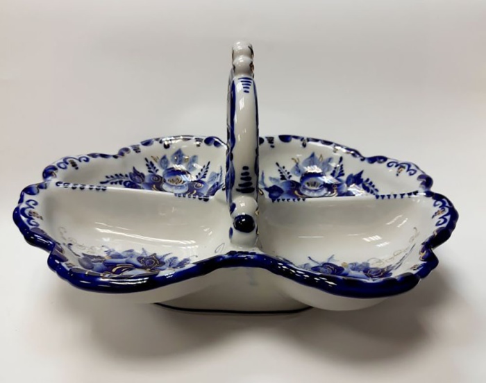 Менажница, фарфор, гжель, позолота, авторская работа