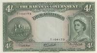 (№P-13a) Банкнота Багамские острова 1953 год 4 Shillings "Багамский шиллинг"