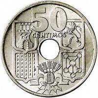 (№1949km776) Монета Испания 1949 год 50 Ceacute;ntimos (Стрелки указывают вниз)