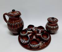 Набор для напитков керамика 9 предметов кувшин горшок блюдо и 6 чарок 