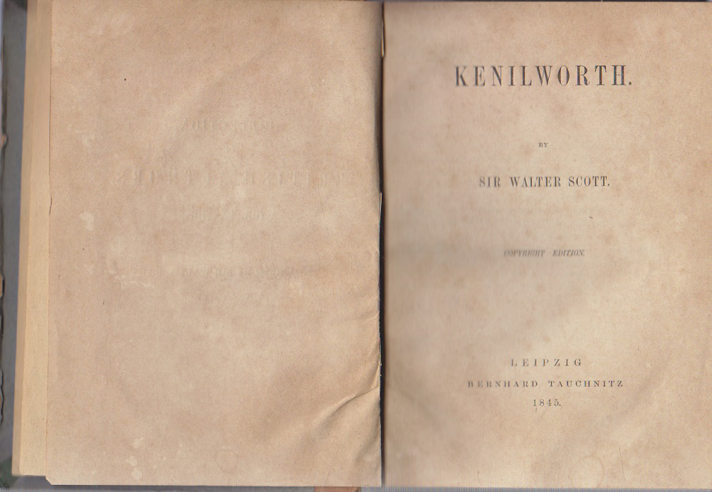 Книга &quot;Kenilworth&quot; 1845 W. Scott Германия Твёрдая обл. 498 с. Без илл.