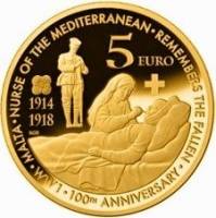 (2014) Монета Мальта 2014 год 5 евро "1-я Мировая Война. 100 лет начала"  Латунь  UNC