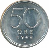 (1945) Монета Швеция 1945 год 50 эре   Биметалл (Серебро - Ниобиум)  UNC